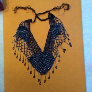 Beaded Tassel Hip Scarf / Dance Belt - Black Iridescent beading Exotic Dance